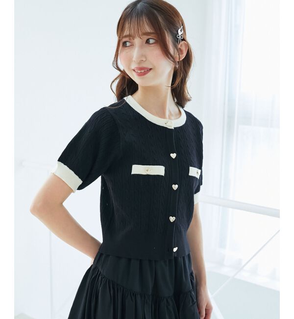  「バイカラーケーブルニットカーデ」|カーディガン|