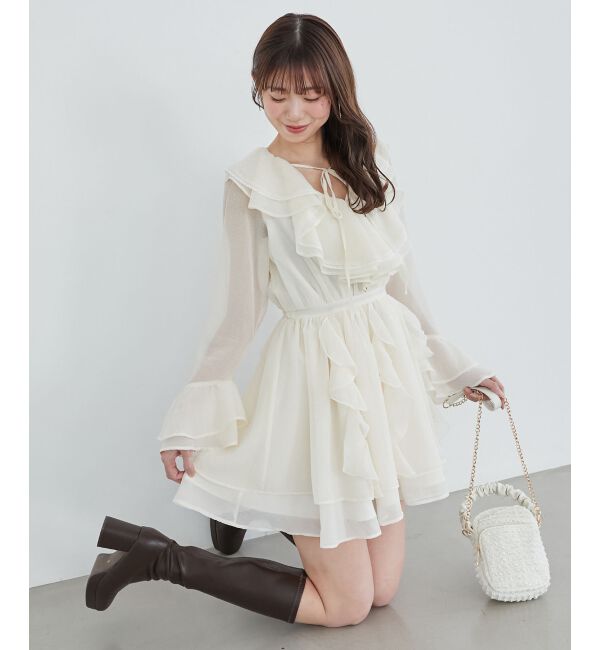  「エアリーラッフルフリルミニワンピース」|ワンピース|