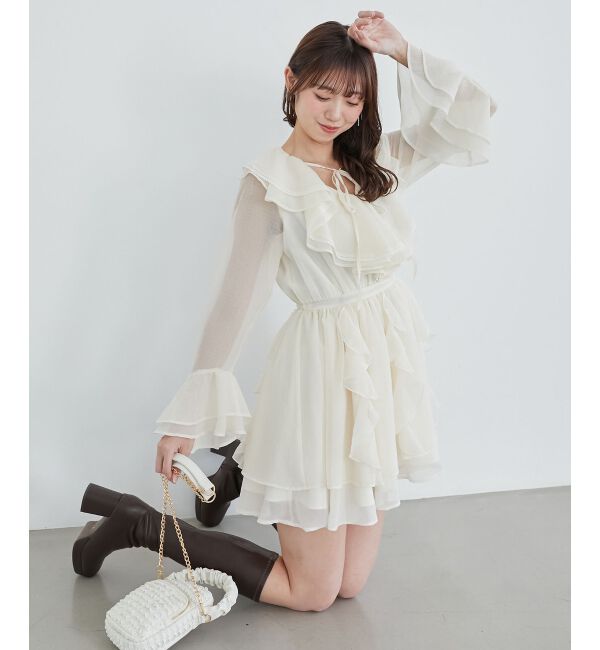  「エアリーラッフルフリルミニワンピース」|ワンピース|