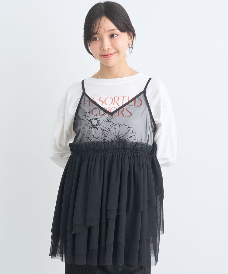 earth music&ecology「チュールティアードチュニック」|チュニック|Black