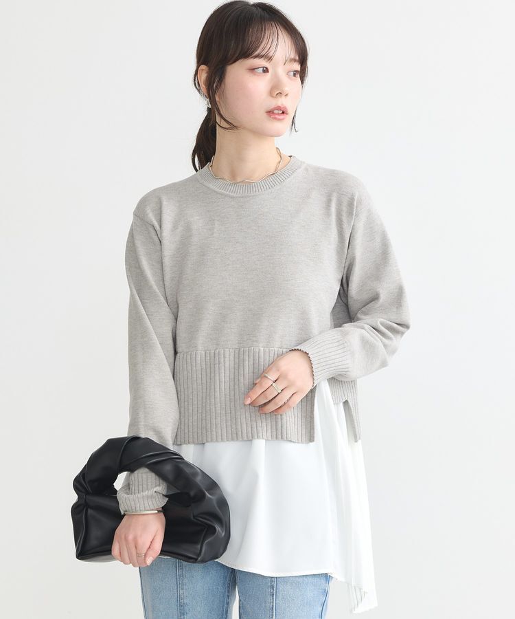 earth music&ecology「アシンメトリープリーツドッキングプルオーバー」|チュニック|Gray Mixture