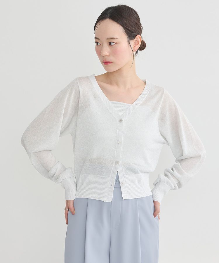 earth music&ecology「シアーラメVネックカーディガン」|カーディガン|