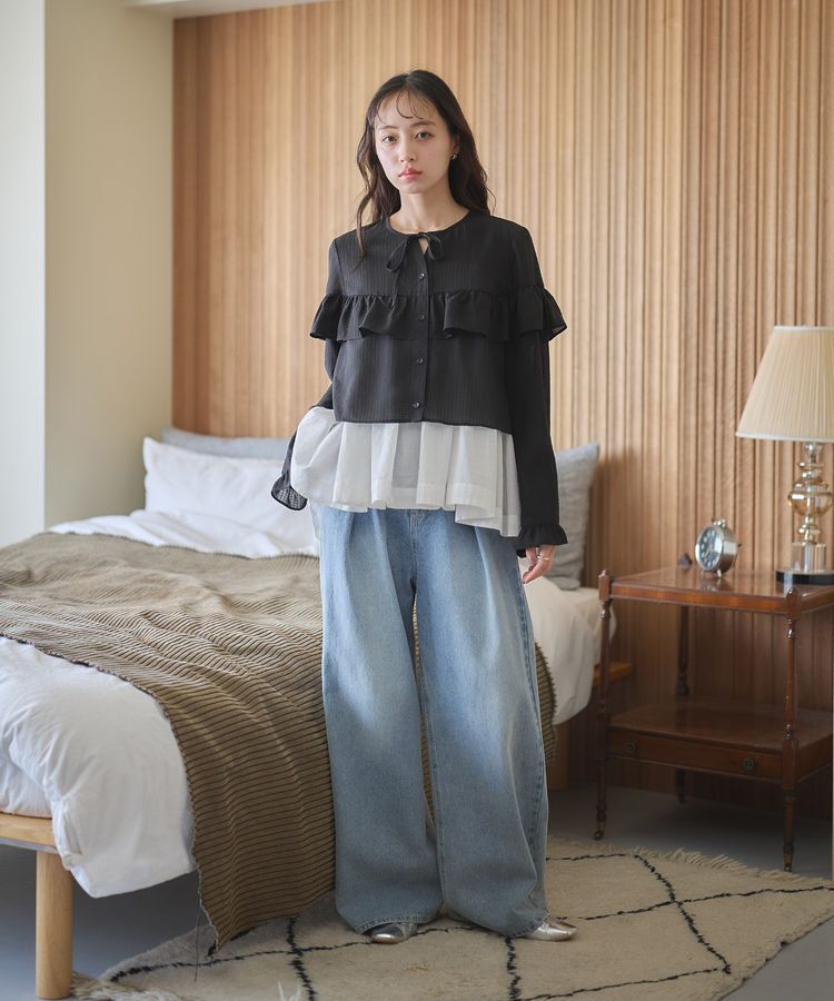 earth music&ecology「フリル切替えショートブラウス」|シャツ・ブラウス|