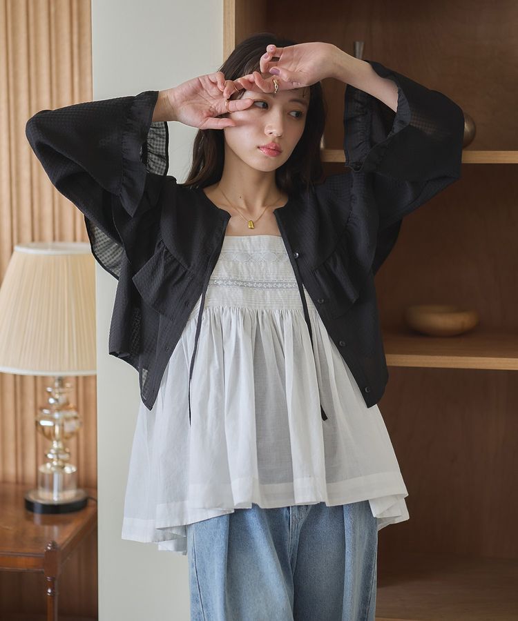 earth music&ecology「フリル切替えショートブラウス」|シャツ・ブラウス|