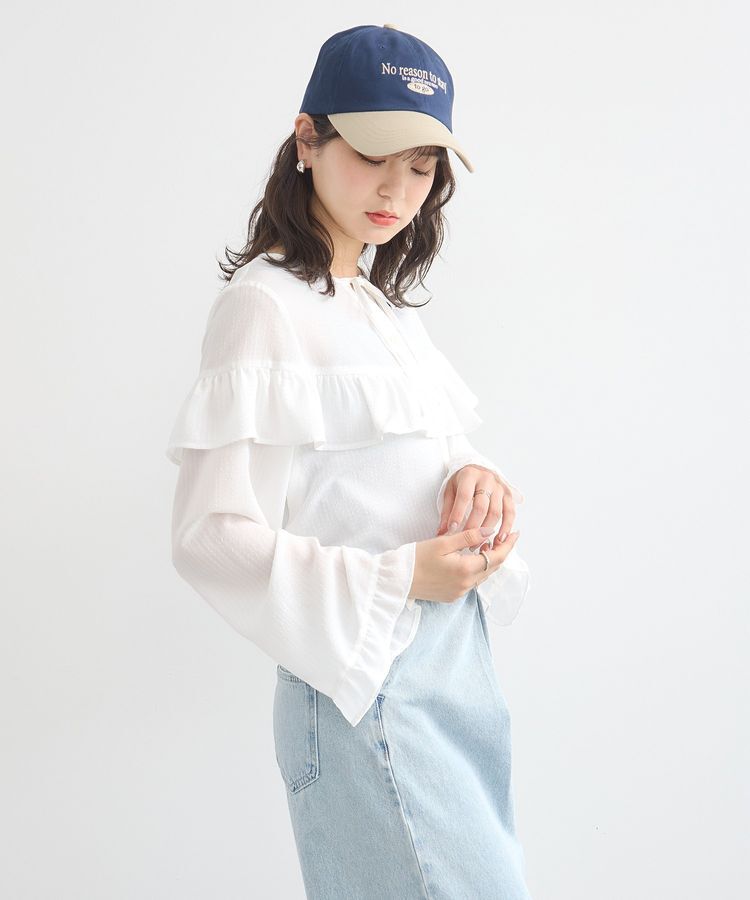 earth music&ecology「フリル切替えショートブラウス」|シャツ・ブラウス|