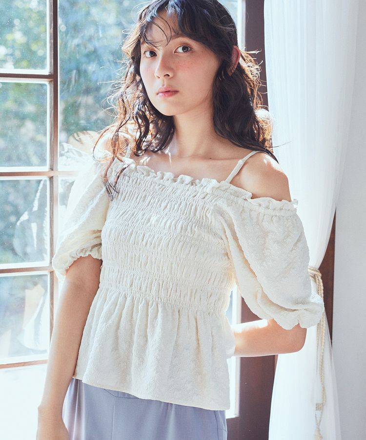 earth music&ecology「2wayオフショルジャガードブラウス」|シャツ・ブラウス|