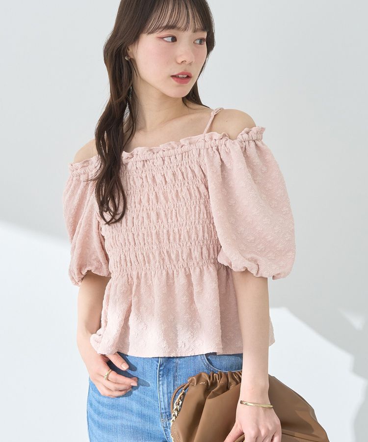 earth music&ecology「2wayオフショルジャガードブラウス」|シャツ・ブラウス|Pink