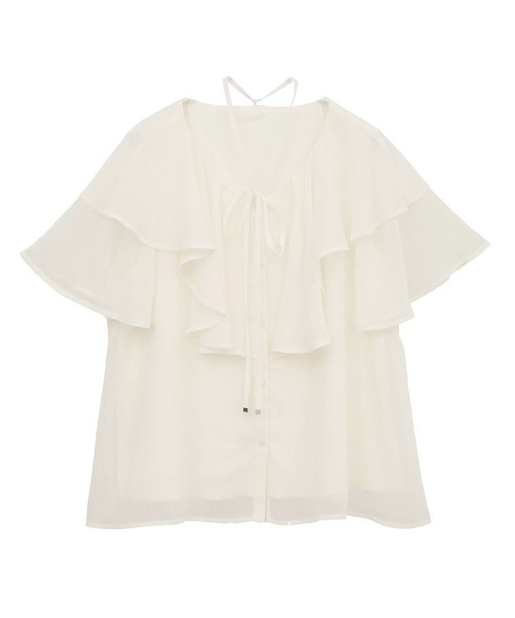 earth music&ecology「チョーカー付き楊柳ラッフルブラウス」|シャツ・ブラウス|Off White