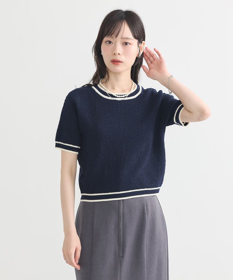 earth music&ecology「バイカラーフラワージャガードニットプルオーバー」|ニット・セーター|