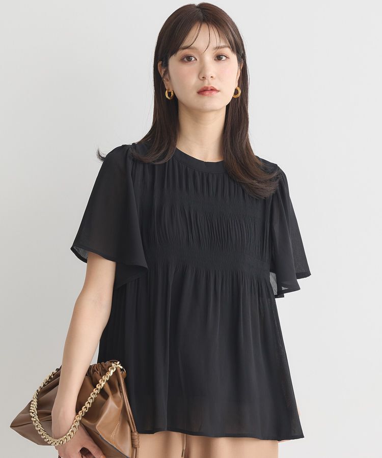 earth music&ecology「マジョリカプリーツ半袖ブラウス」|シャツ・ブラウス|Black