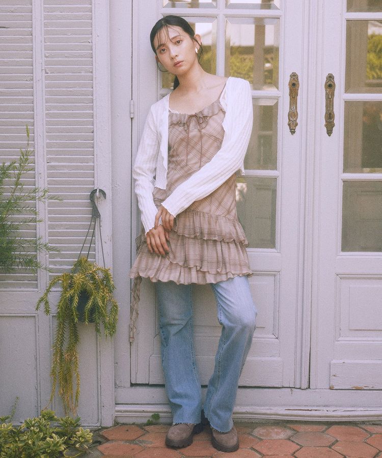 earth music&ecology「フロントリボンチェックミニキャミワンピース」|ワンピース|