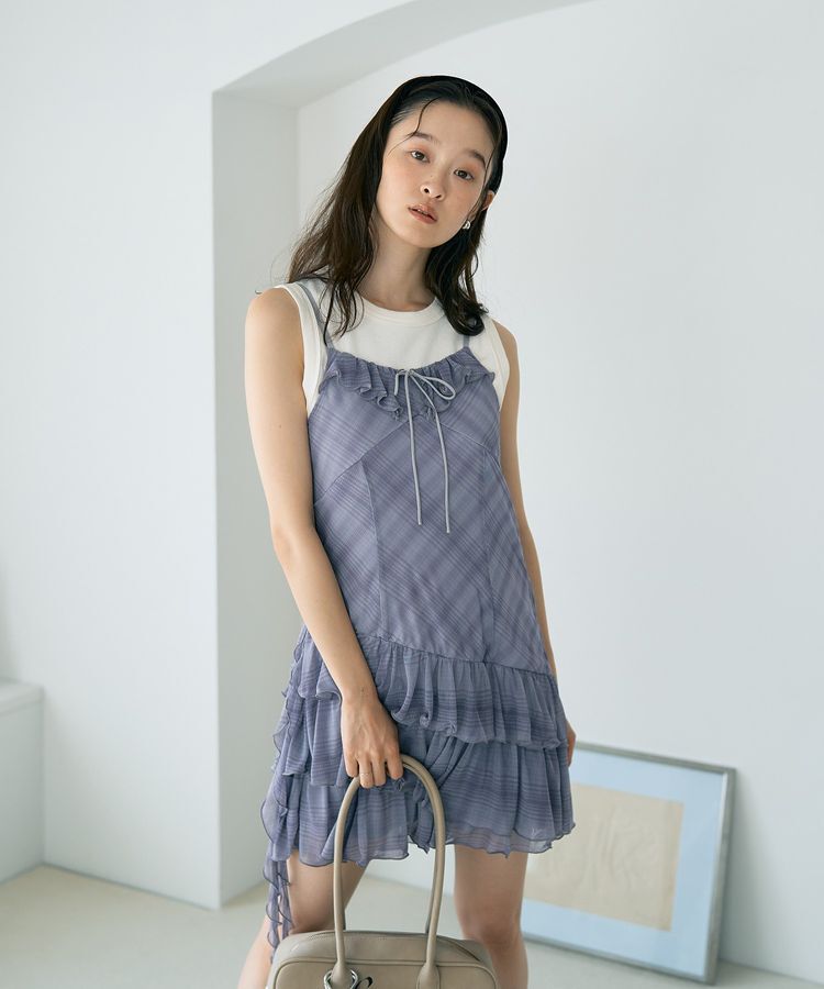 earth music&ecology「フロントリボンチェックミニキャミワンピース」|ワンピース|