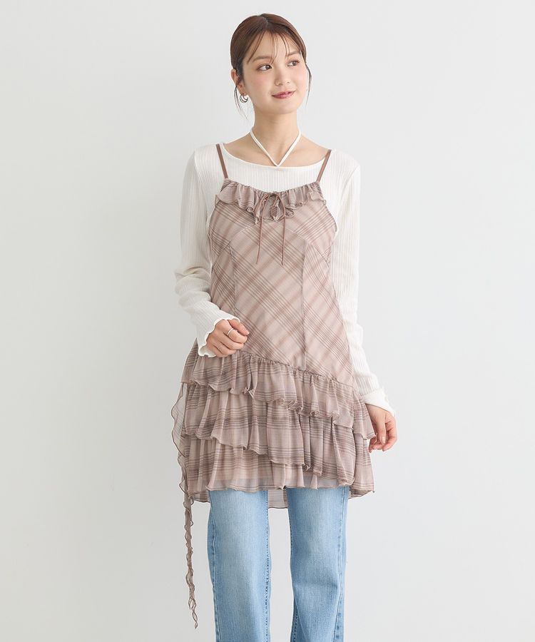 earth music&ecology「フロントリボンチェックミニキャミワンピース」|ワンピース|