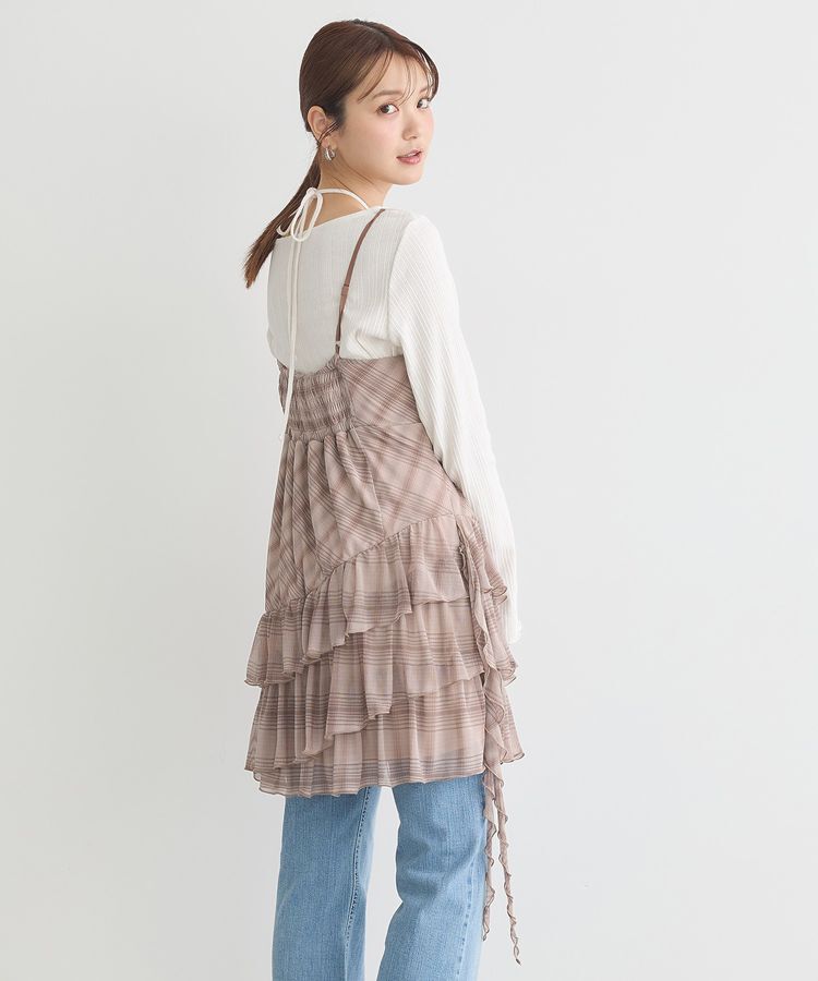 earth music&ecology「フロントリボンチェックミニキャミワンピース」|ワンピース|