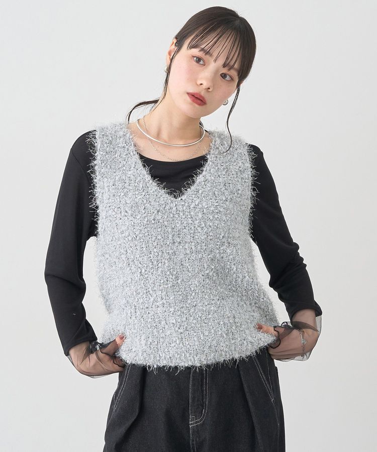 earth music&ecology「ポンポンヤーンベスト」|ベスト・ジレ|