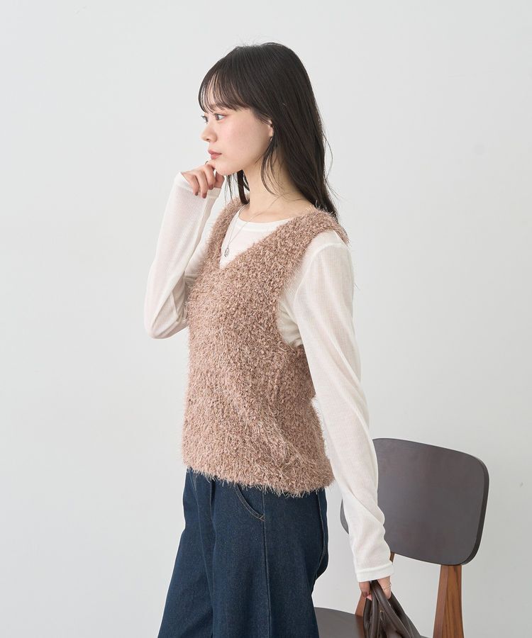 earth music&ecology「ポンポンヤーンベスト」|ベスト・ジレ|