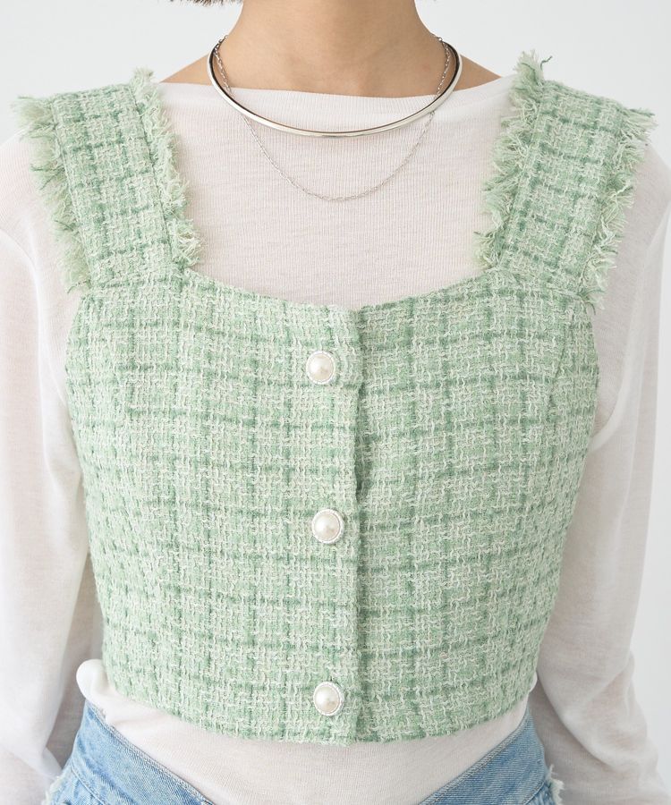 earth music&ecology「フリンジツイードビスチェ」|ベスト・ジレ|