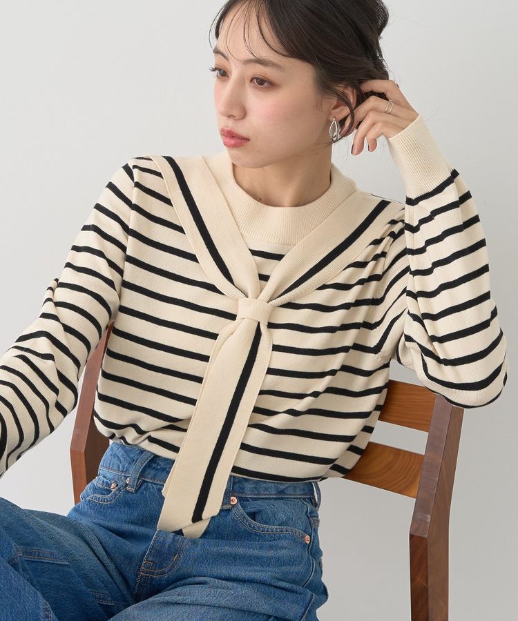 earth music&ecology「ボウタイニットプルオーバー」|ニット・セーター|Border