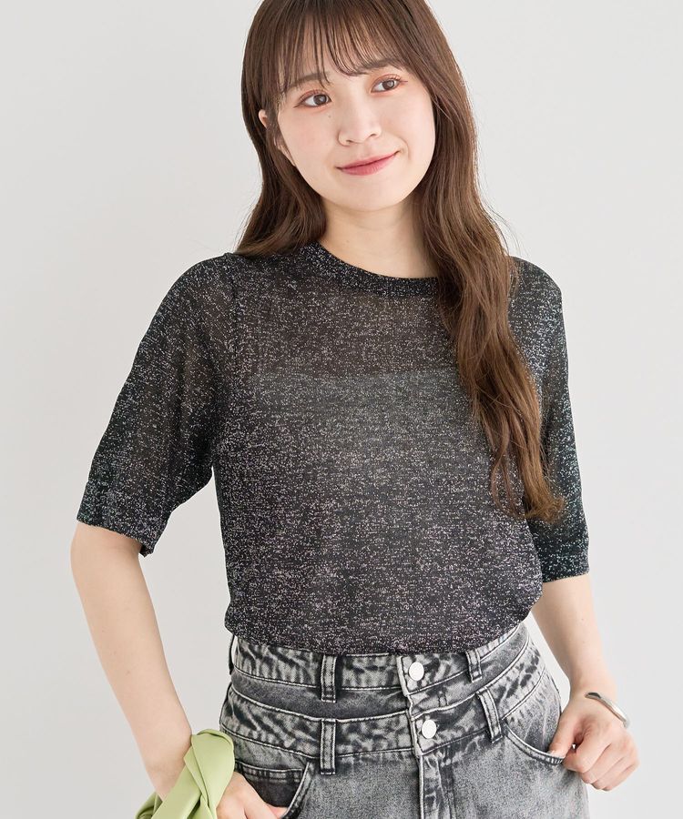 Green Parks「・Petit Fleur ラメシアーニット」|Tシャツ・カットソー|Black