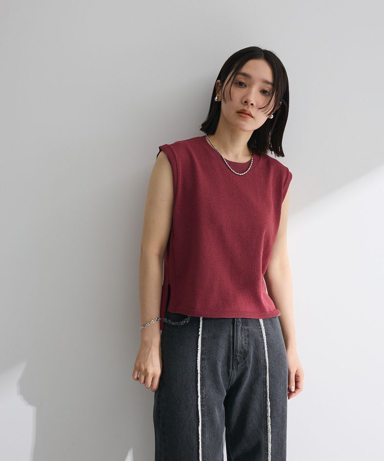 Green Parks「・Petit Fleur ノースリリネンライクニット」|ニット・セーター|