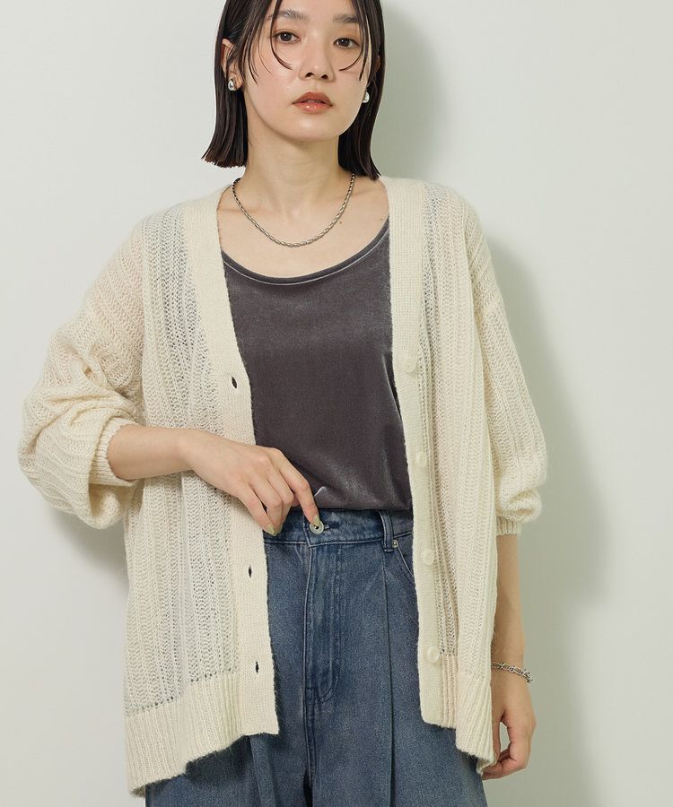 Green Parks「シアーニットVネックカーディガン」|カーディガン|Off White