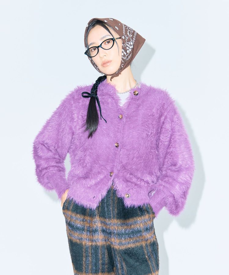 Green Parks「■WITH KURUMI NAKATA シャギーカーディガン」|カーディガン|Purple
