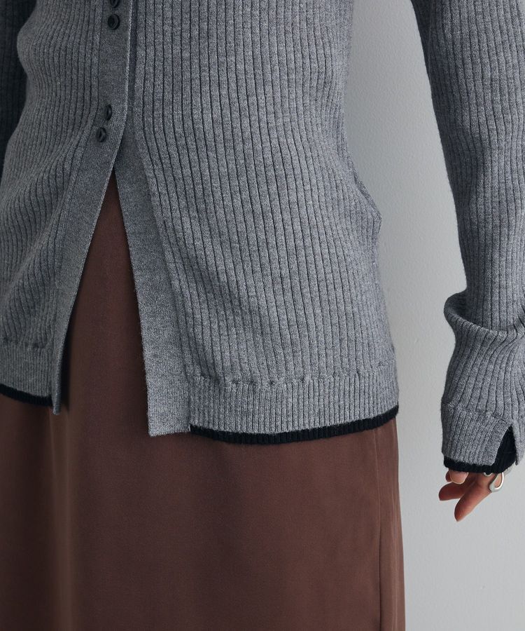 AnriettMusee「配色レイヤードポロリブニットカーディガン」|ニット・セーター|