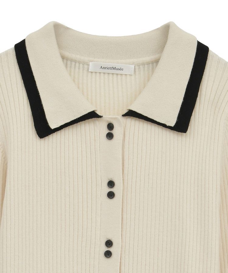 AnriettMusee「配色レイヤードポロリブニットカーディガン」|ニット・セーター|