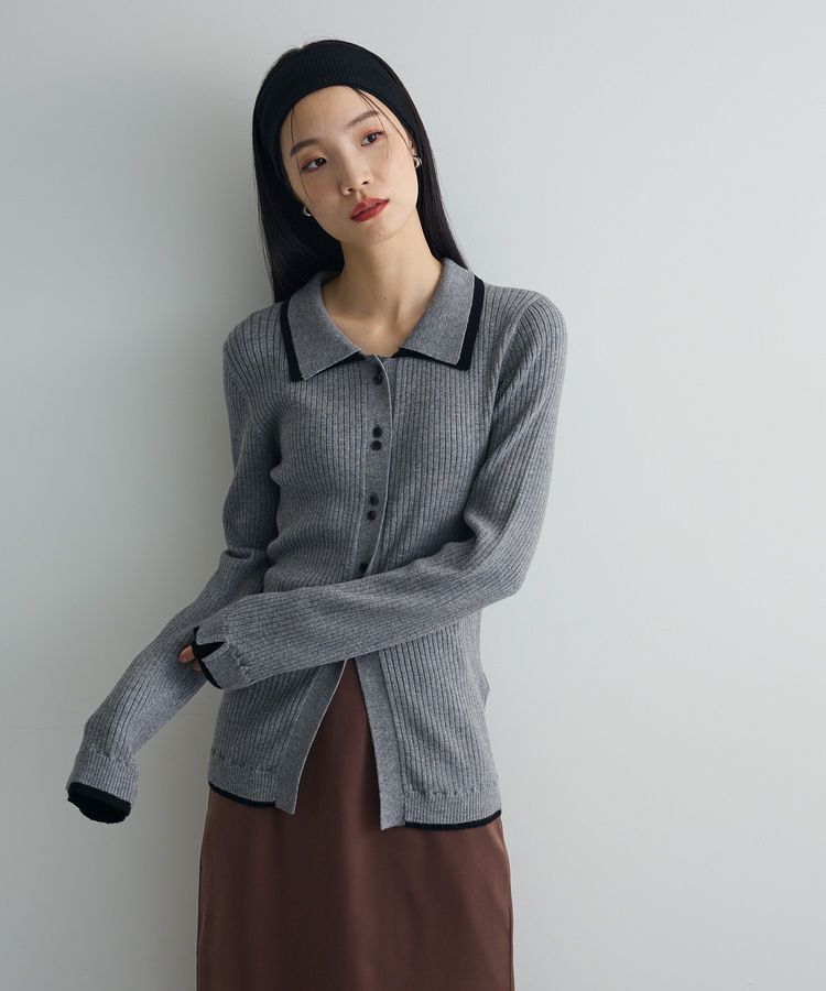 AnriettMusee「配色レイヤードポロリブニットカーディガン」|ニット・セーター|