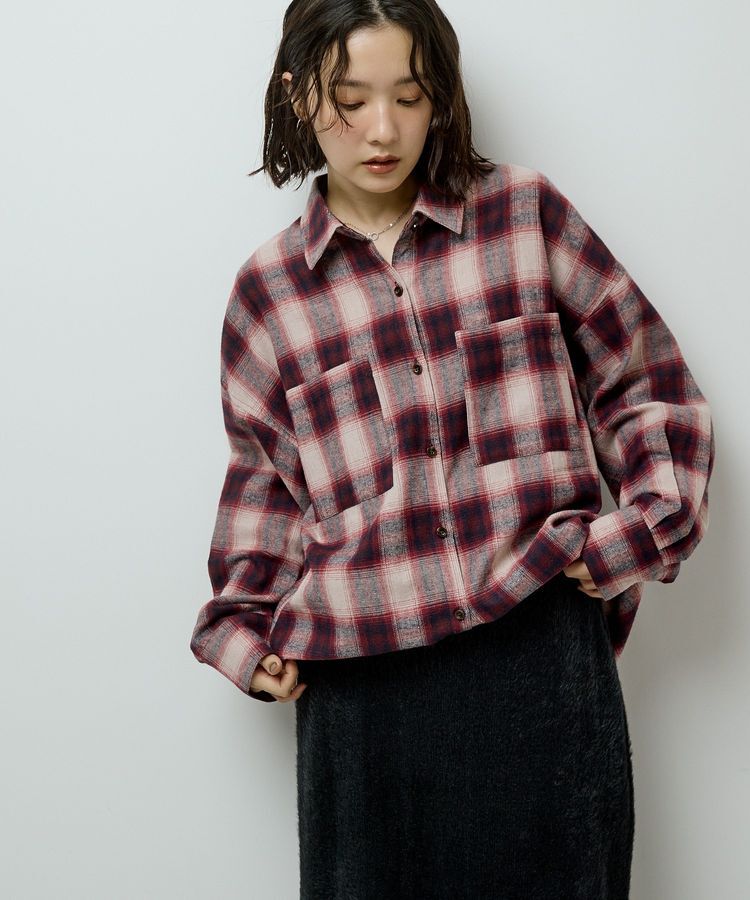 Green Parks「・ELENCARE DUE 2wayチェックビックシャツ」|チュニック|Bordeaux