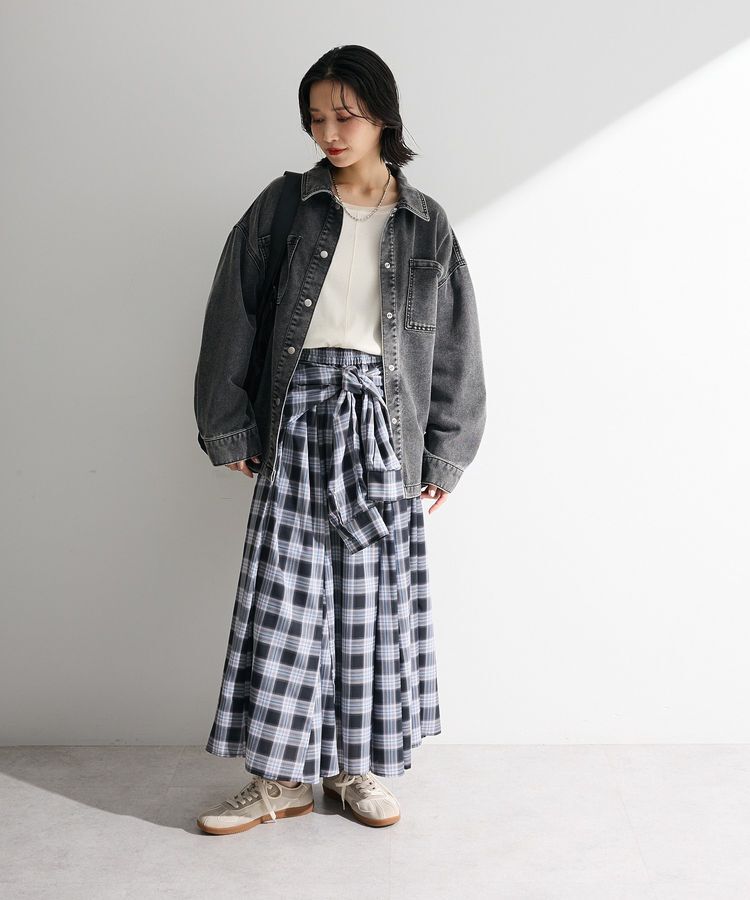 Green Parks「【しゃれシャツ】イージーケアチェックボリュームスカート」|フレア|