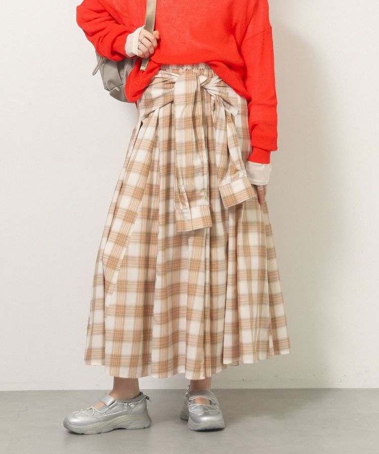Green Parks「【しゃれシャツ】イージーケアチェックボリュームスカート」|フレア|Beige