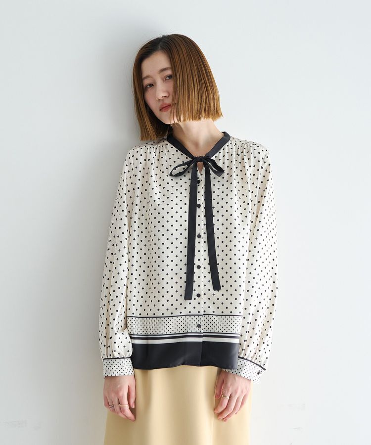 YECCA VECCA「ドットパネル柄リボンブラウス」|シャツ・ブラウス|