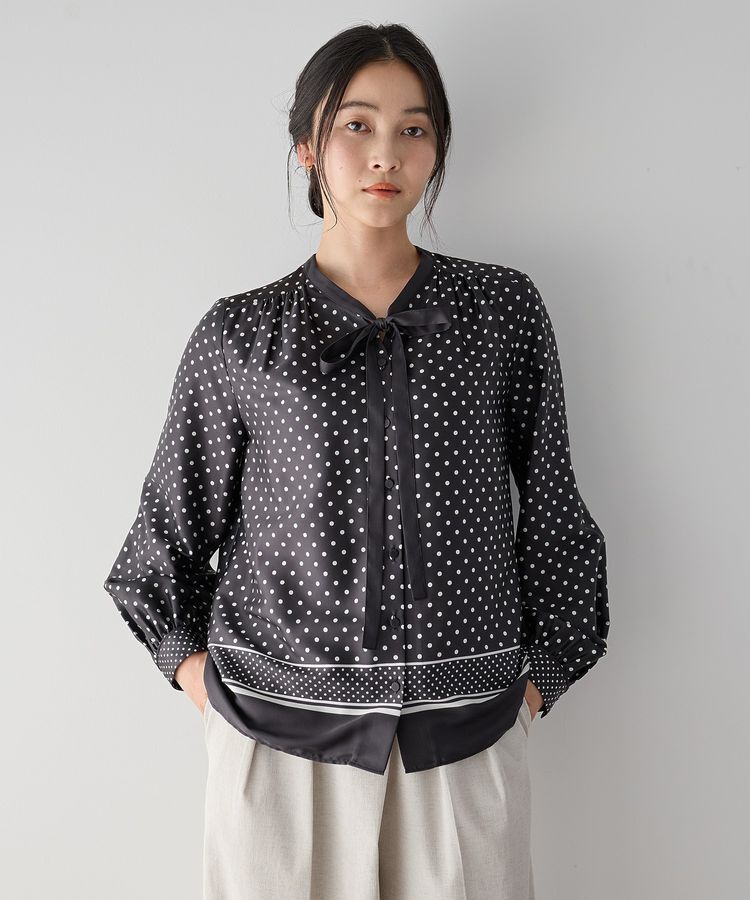 YECCA VECCA「ドットパネル柄リボンブラウス」|シャツ・ブラウス|
