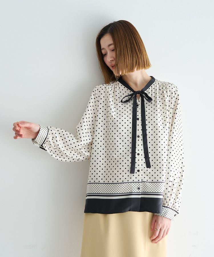 YECCA VECCA「ドットパネル柄リボンブラウス」|シャツ・ブラウス|