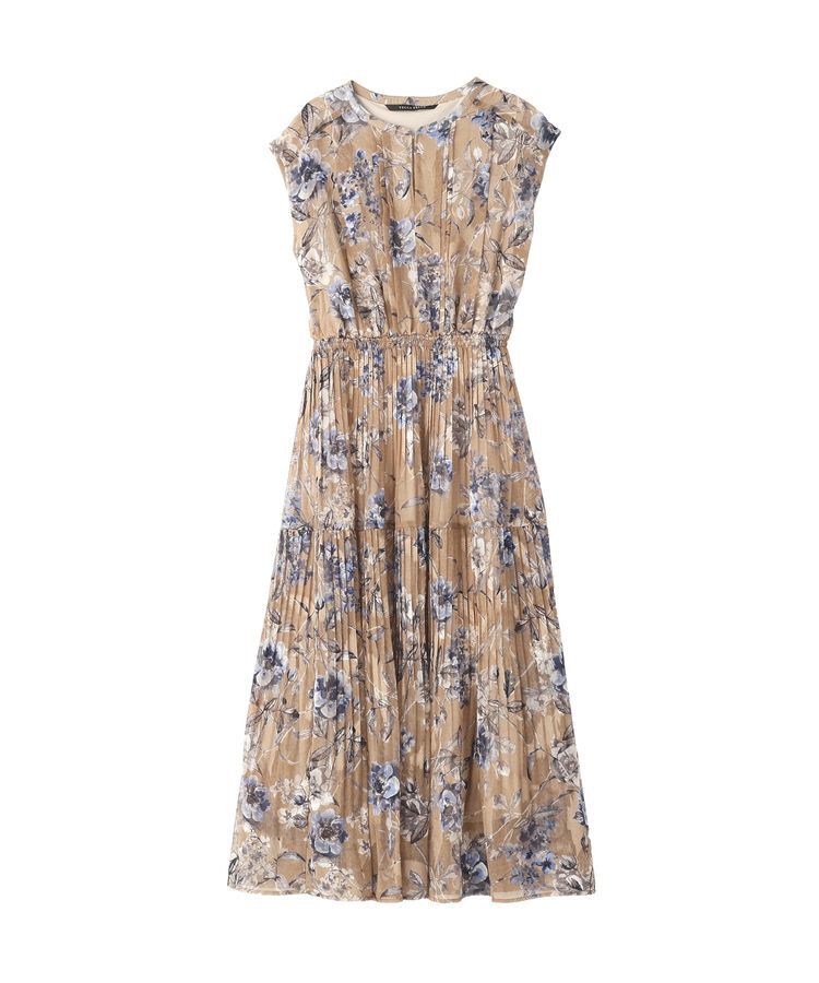 YECCA VECCA「フラワー柄シアープリーツワンピース」|ワンピース|