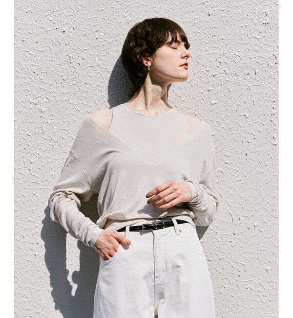 allureville「ディープV ネックレイヤードプルオーバー」|ニット・セーター|グレージュ