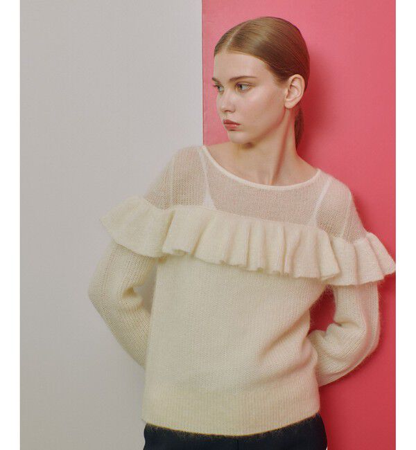 LOULOU WILLOUGHBY「【LOULOU WILLOUGHBY】モヘヤラッフルプルオーバー」|ニット・セーター|オフホワイト