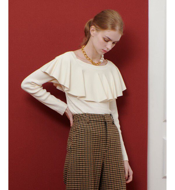LOULOU WILLOUGHBY「【LOULOU WILLOUGHBY】ラッフルオフショルプルオーバー」|ニット・セーター|