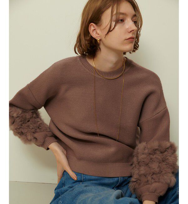 allureville「ラビットカフクレイジー釦2WAYプルオーバー」|ニット・セーター|タン