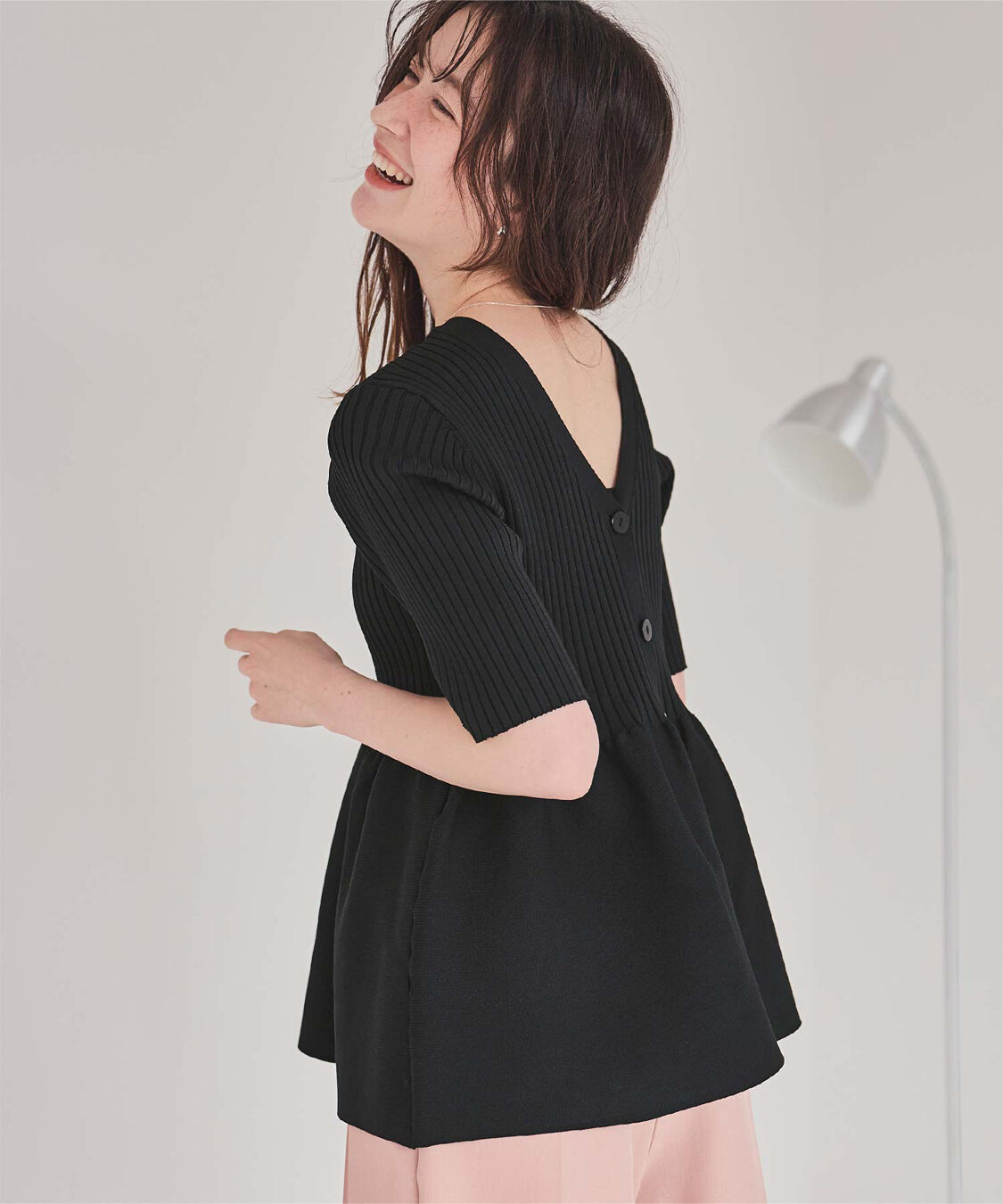 titivate「前後2wayハーフスリーブペプラムニットトップス」|ニット・セーター|ブラック