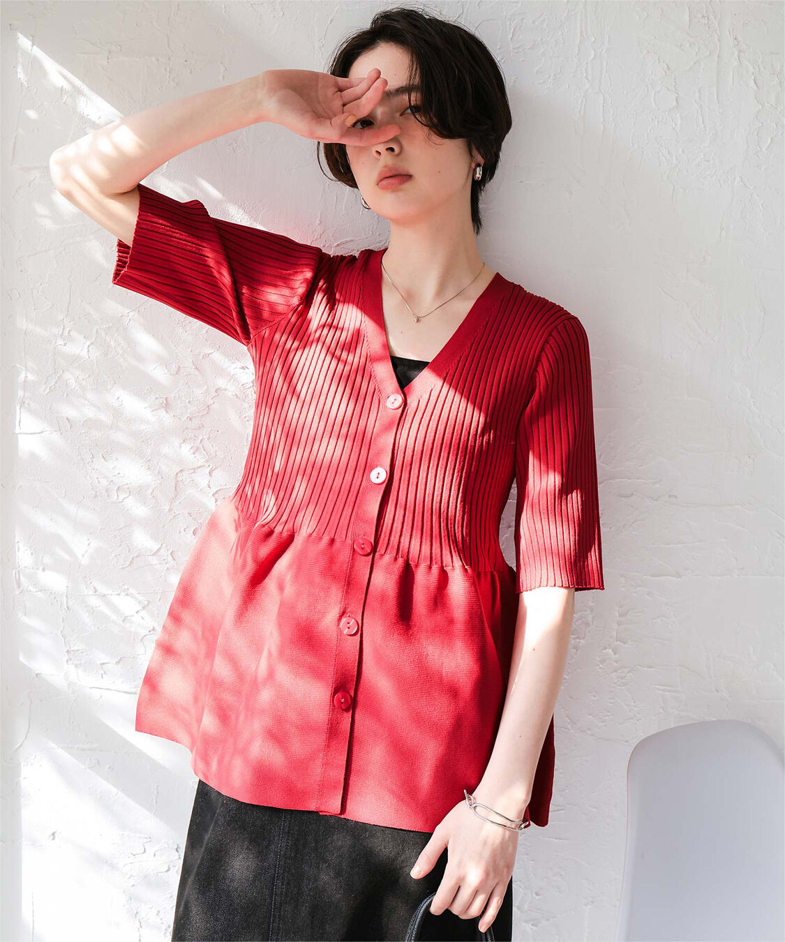 titivate「前後2wayハーフスリーブペプラムニットトップス」|ニット・セーター|