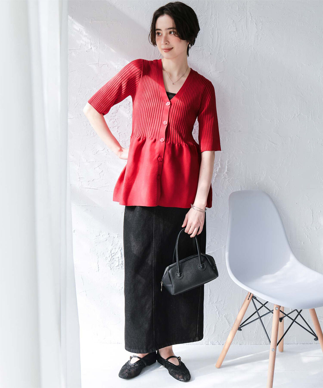 titivate「前後2wayハーフスリーブペプラムニットトップス」|ニット・セーター|