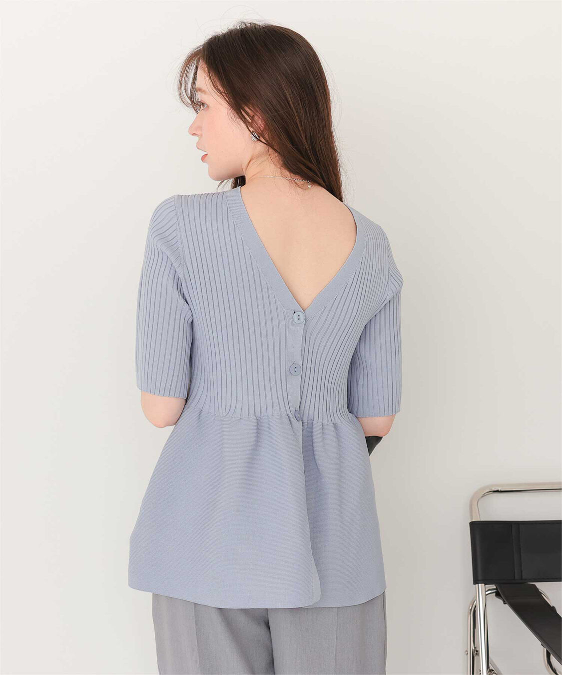 titivate「前後2wayハーフスリーブペプラムニットトップス」|ニット・セーター|ライトブルー