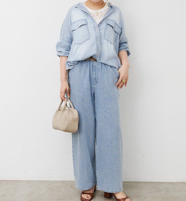  「ベルト付き綿麻デニムパンツ」|デニム|