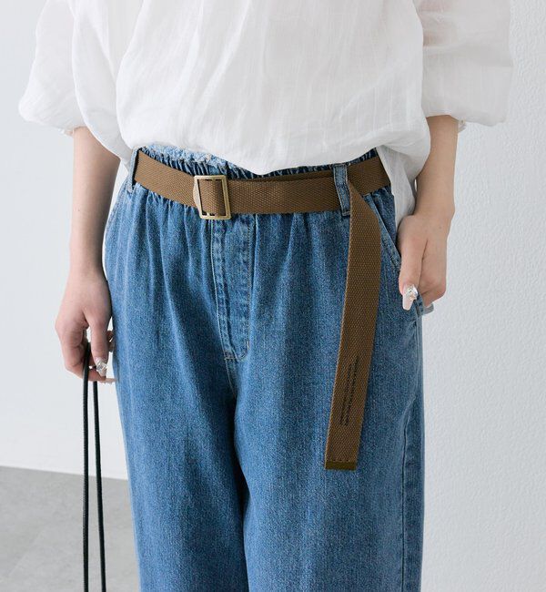  「ベルト付き綿麻デニムパンツ」|デニム|