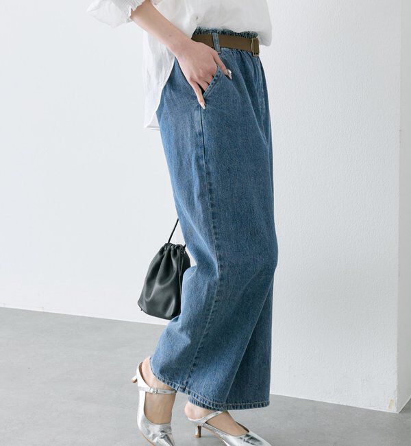  「ベルト付き綿麻デニムパンツ」|デニム|