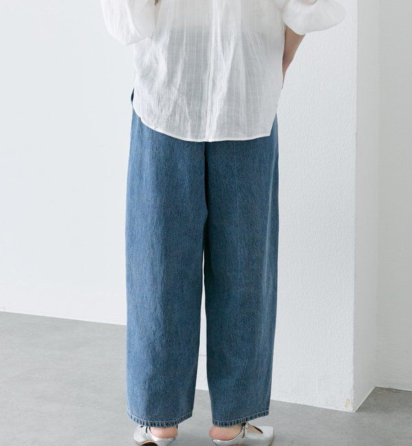  「ベルト付き綿麻デニムパンツ」|デニム|