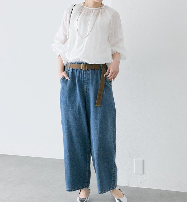  「ベルト付き綿麻デニムパンツ」|デニム|