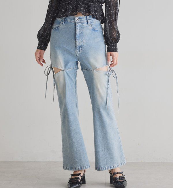  「サイドあき美脚ストレッチデニム」|その他|ブルー